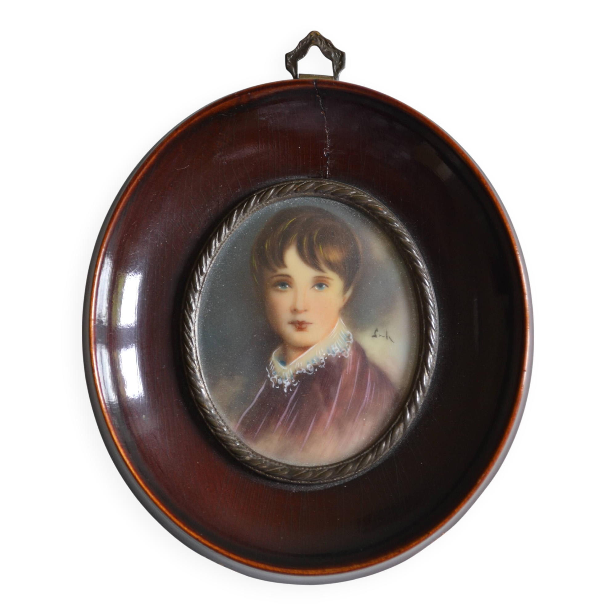 Miniature portrait of a young boy, framed and under glass