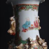 Vase porcelaine Chinois chien de fo 26cm Chine famille rose Canton XIX