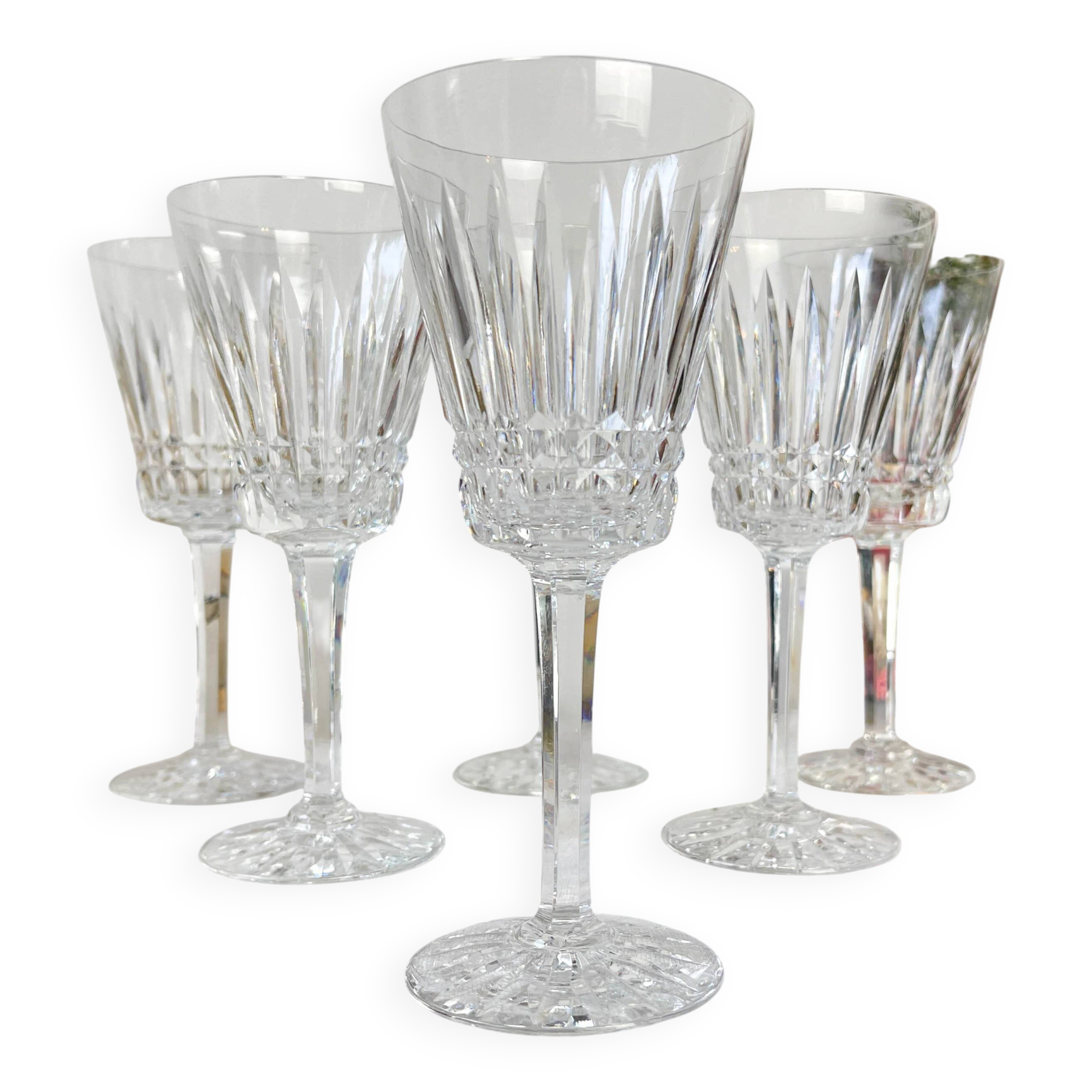 6 cut crystal red wine glasses, French