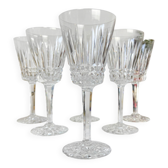 6 cut crystal red wine glasses, French