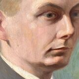 Old portrait in oil on panel 1920, vintage painting of a man signed Cagnet
