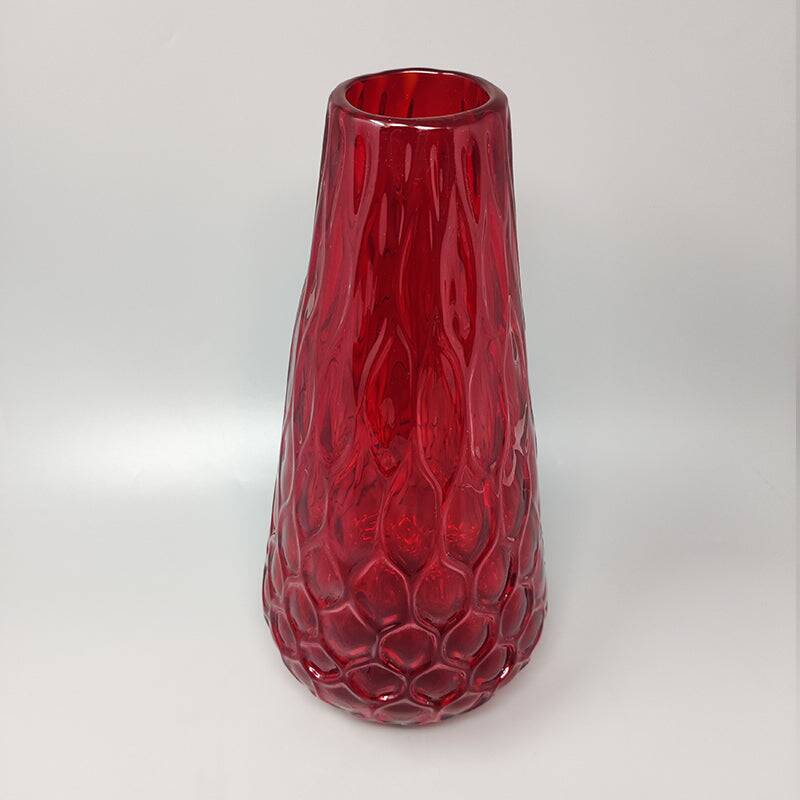 1960s Gorgeous Red Vase in Murano Glass By Ca dei Vetrai. Made in Italy