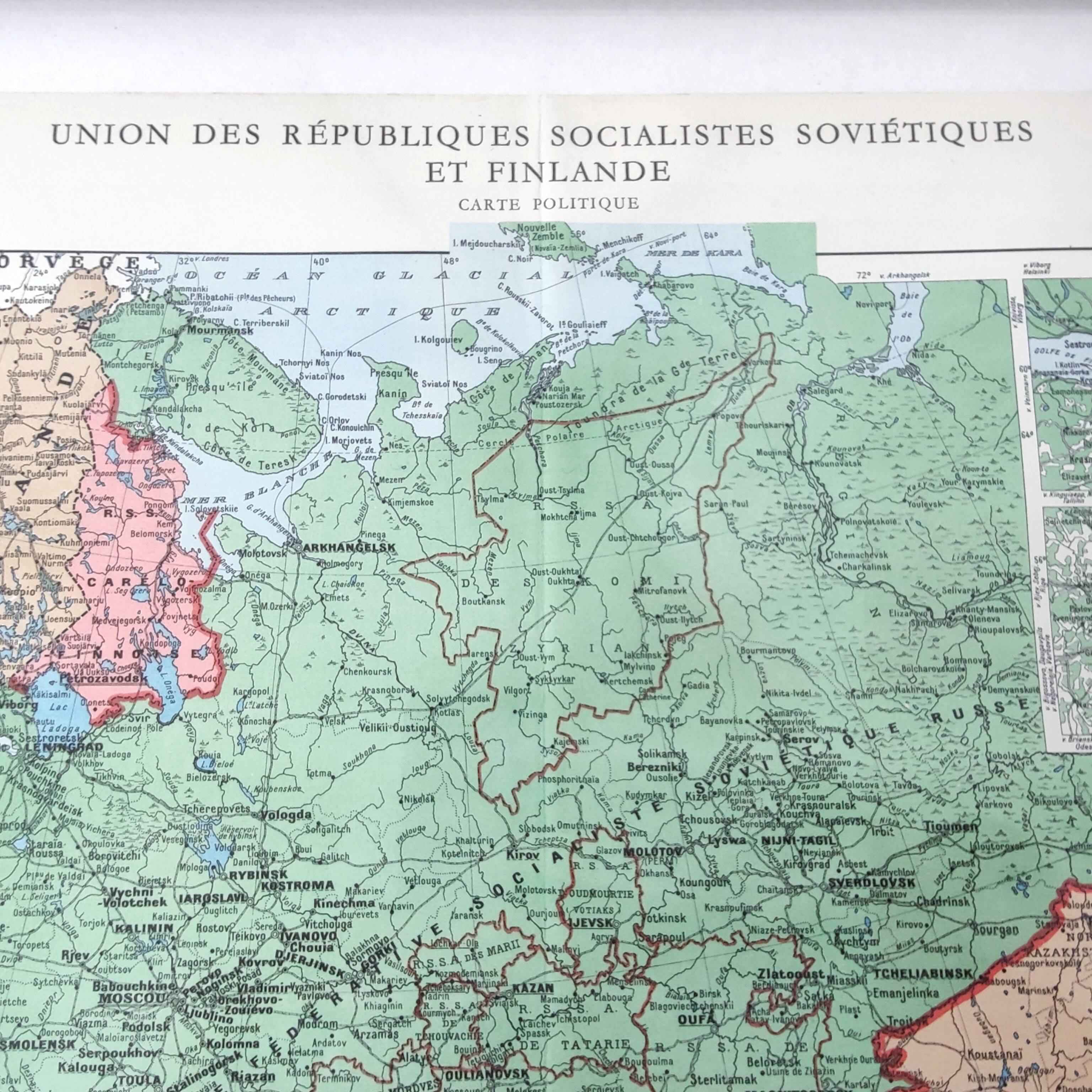 Vintage USSR and Finland map 43x43cm from 1950