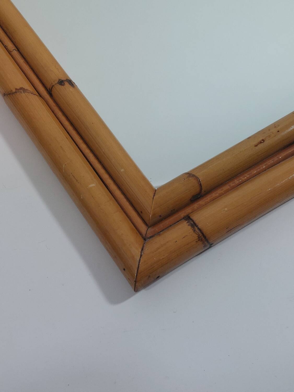 Vintage Mid Century Wandspiegel Bambus Boho 70s