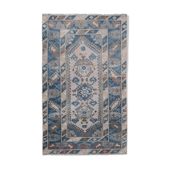 Distressed turkish oushak blue rug 3'7" x 5'11"