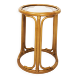 Table d'appoint bambou rond plateau en verre table basse midcentury boho salon petite table marron