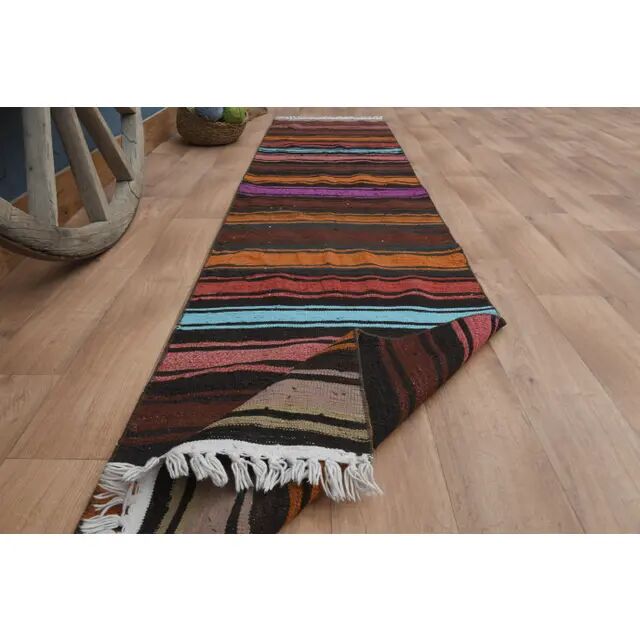 1970s Vintage Turkish Handmade Wool & Cotton Orange Runner Rug 70x311