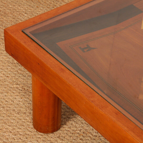 Square coffee table, handcrafted marquetry, 1985