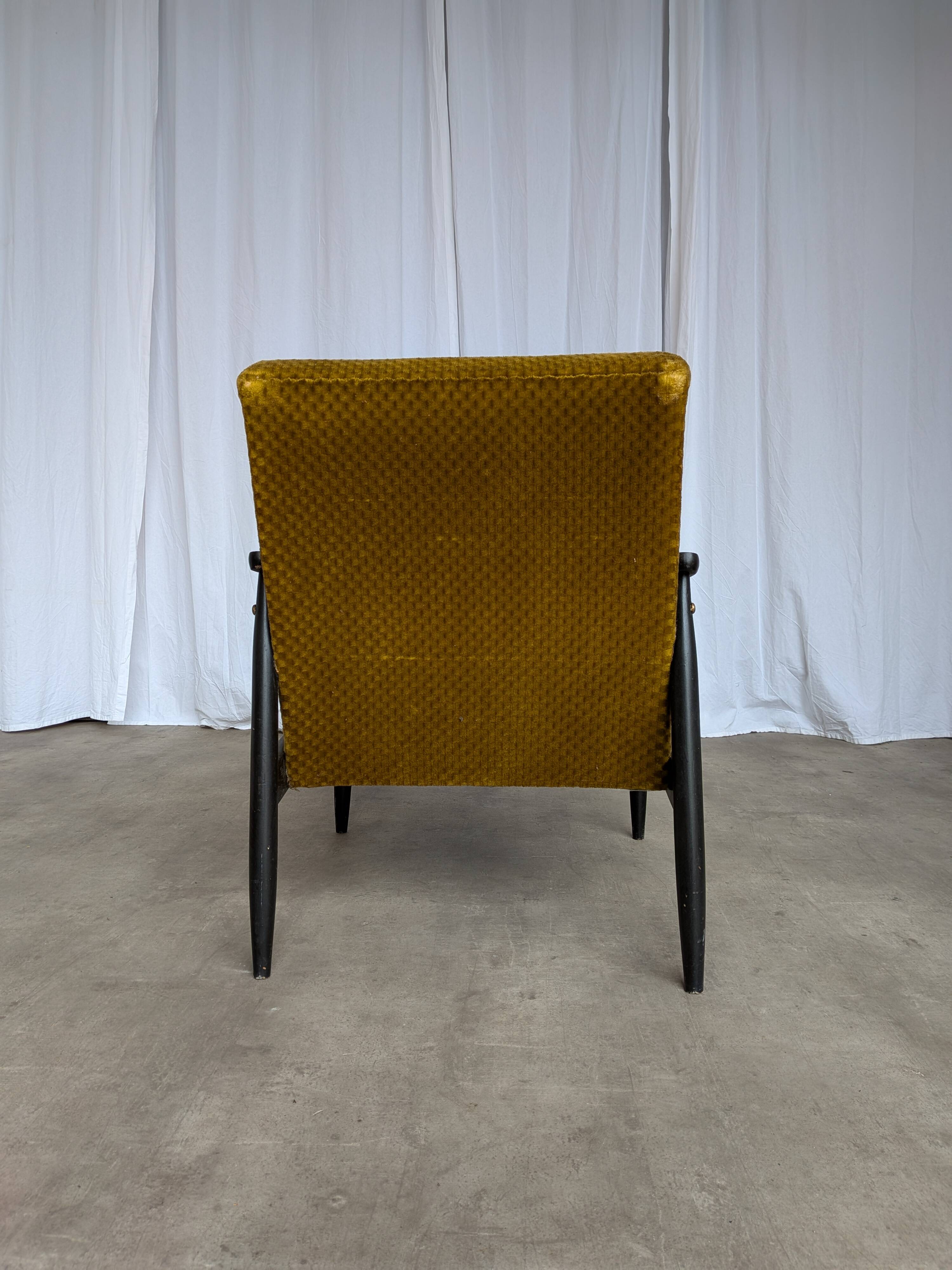 Vintage Yellow Fabric Armchair: Mid-Century Modern Lounge Chair