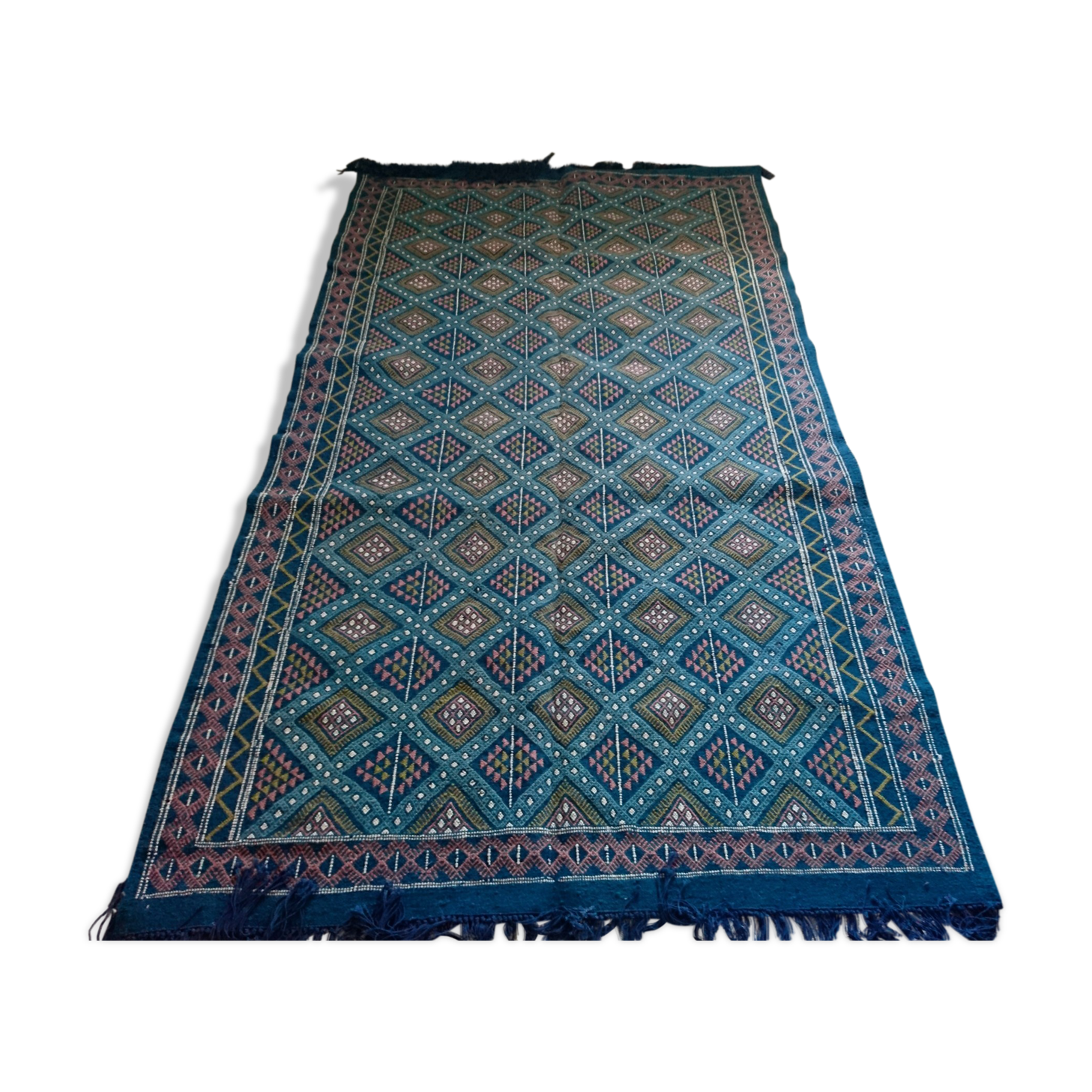 Berber carpet handmade multicolored wool 146 x 260 cm