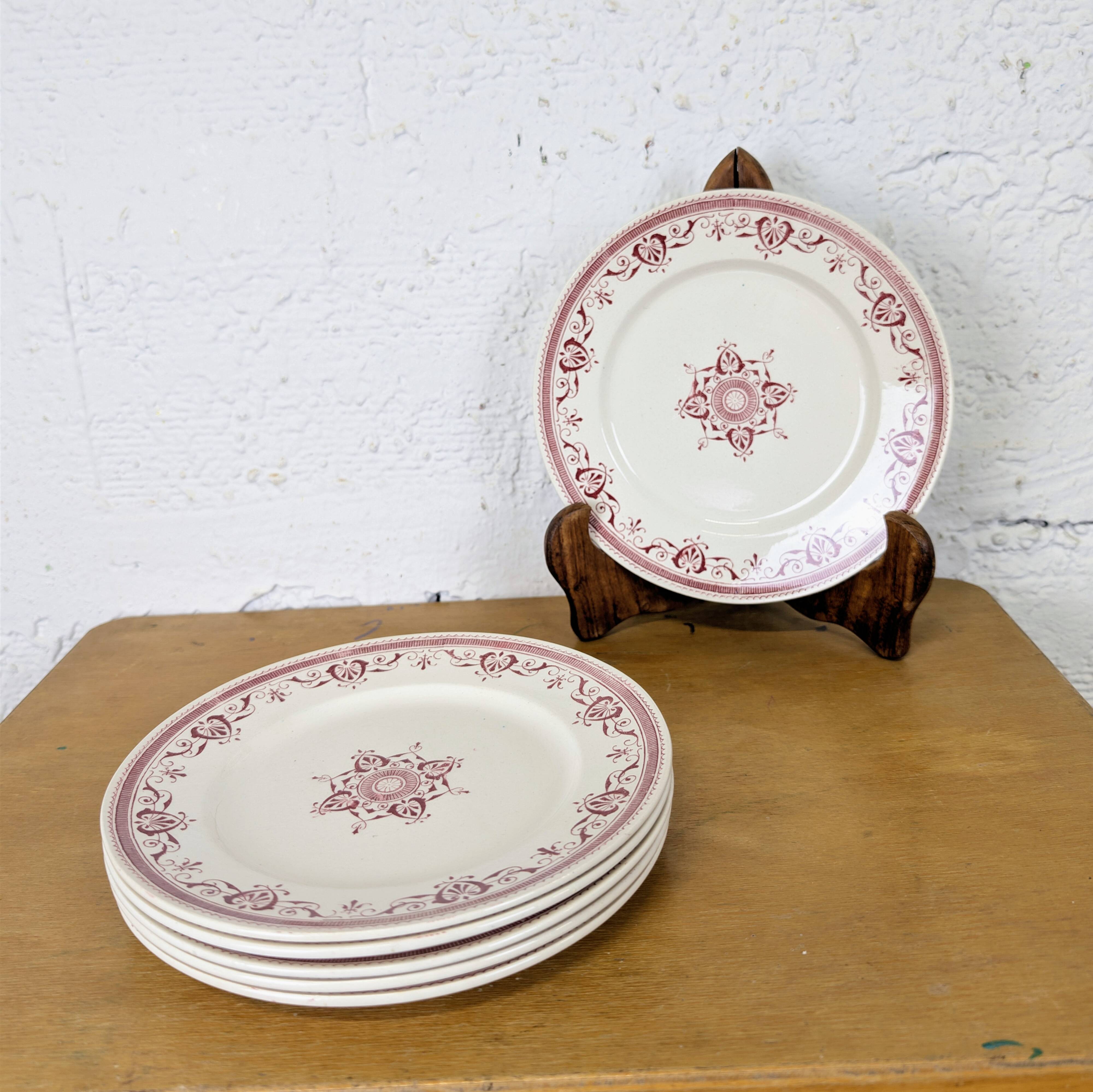 6 dessert plates Terre de Fer Creil and Montereau - Amiral decoration