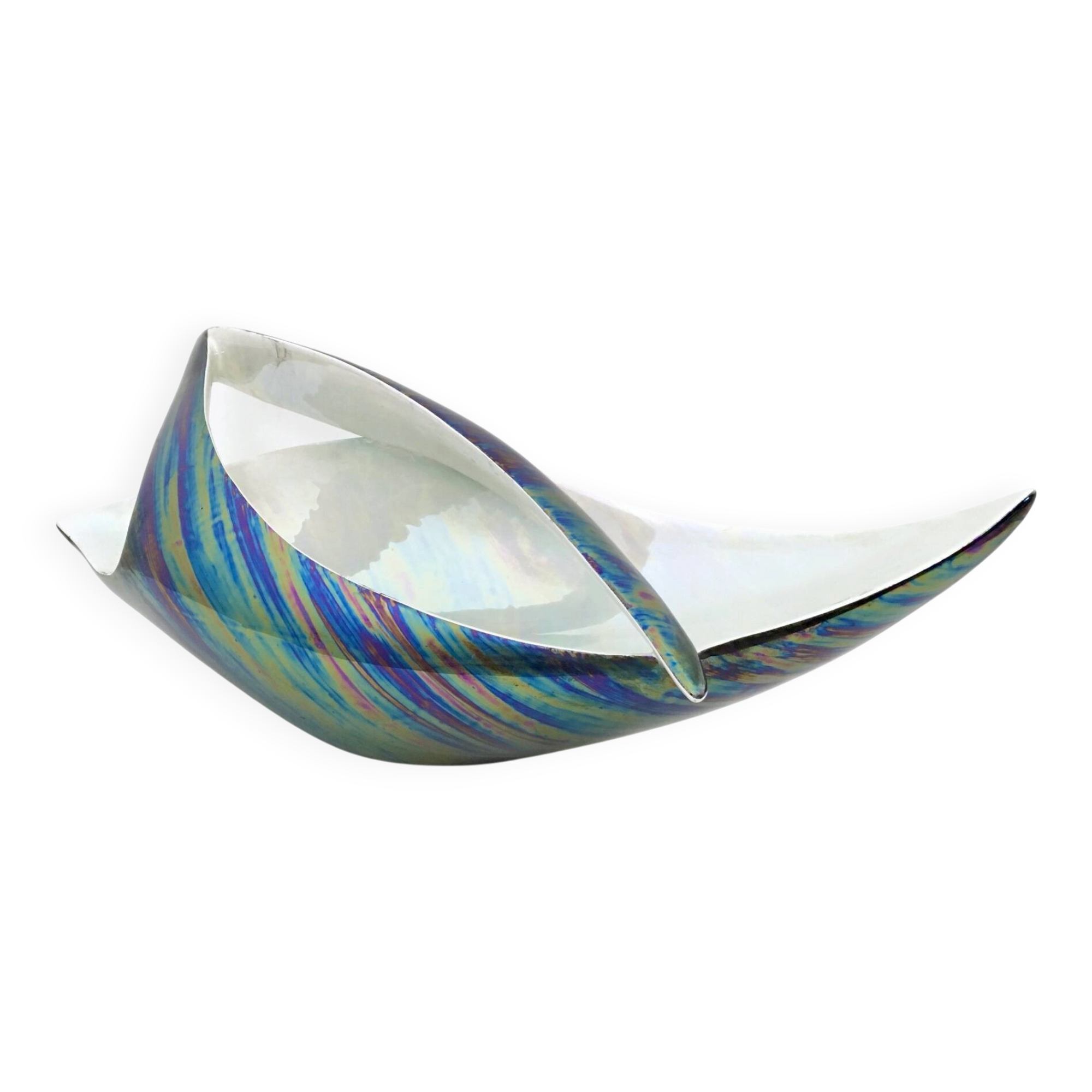 Vintage White and Iridescent Ceramic Bowl or Centerpiece N 6768 by Lusso