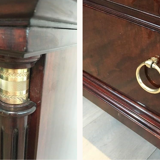 Neoclassical chest of drawers in mahogany and brass