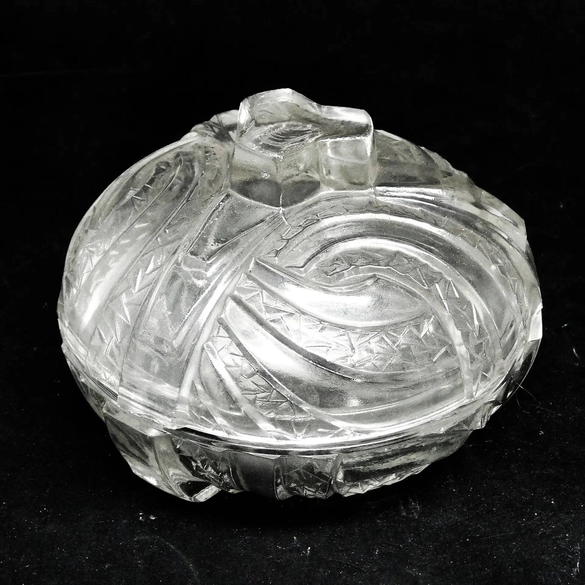 Art Deco bonbonniere, pressed glass, Hortensja Glassworks, Poland, 1950s