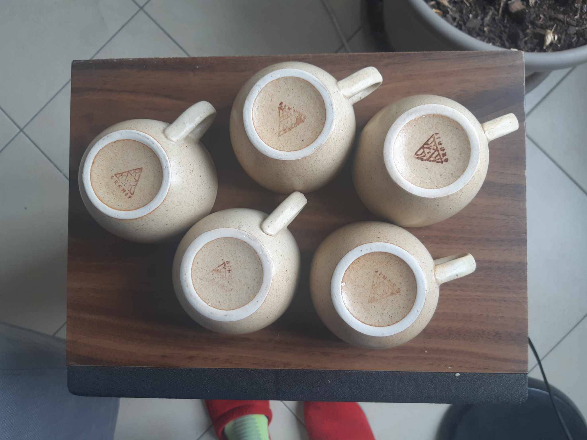 5 pretty vintage stoneware mugs