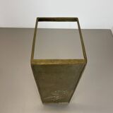 Hollywood Regency Solid 7.5kg Brass Brutalist Floral Umbrella Stand, Italy 1970s