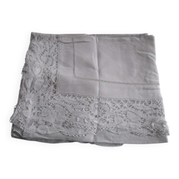 Drap ancien en coton:310x245cm retour brodé/broderie de jour
