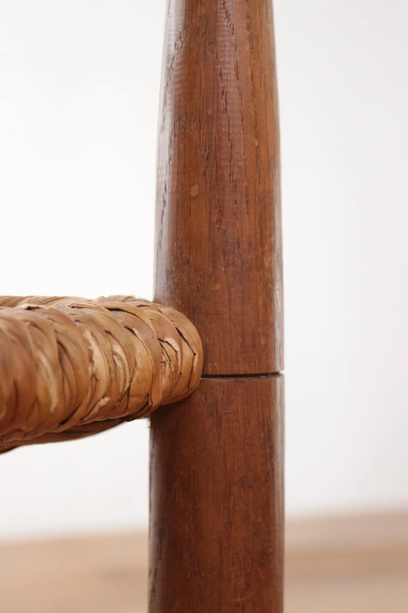 Dutch oak ladderback armchair with rush seat – 1950s