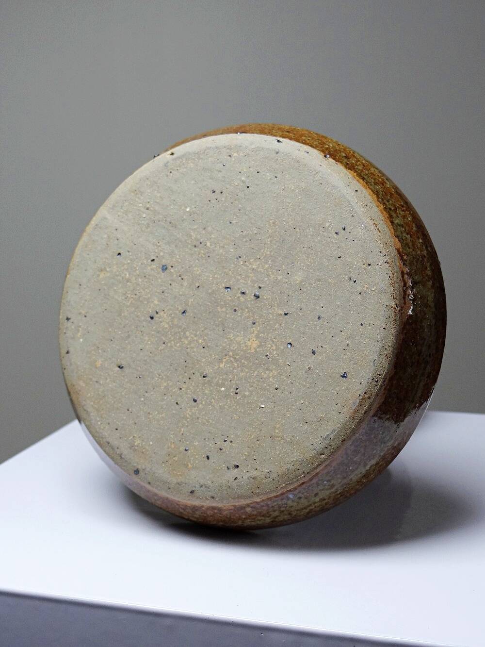 Large hand-held candle holder in handcrafted stoneware in the style of Baudat, La Borne, vintage