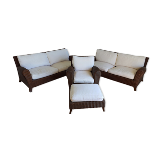 Braided rattan living room and feather cushions Gasparucci Italy