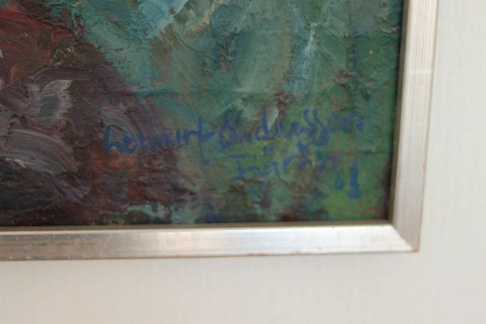 Huile sur toile suédoise – « Vase bleu » par Lennart Andersson