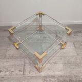 Set de 2 tables basses en verre acrylique et laiton, années 1970