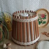 Vintage 70s fabric and wood pendant light