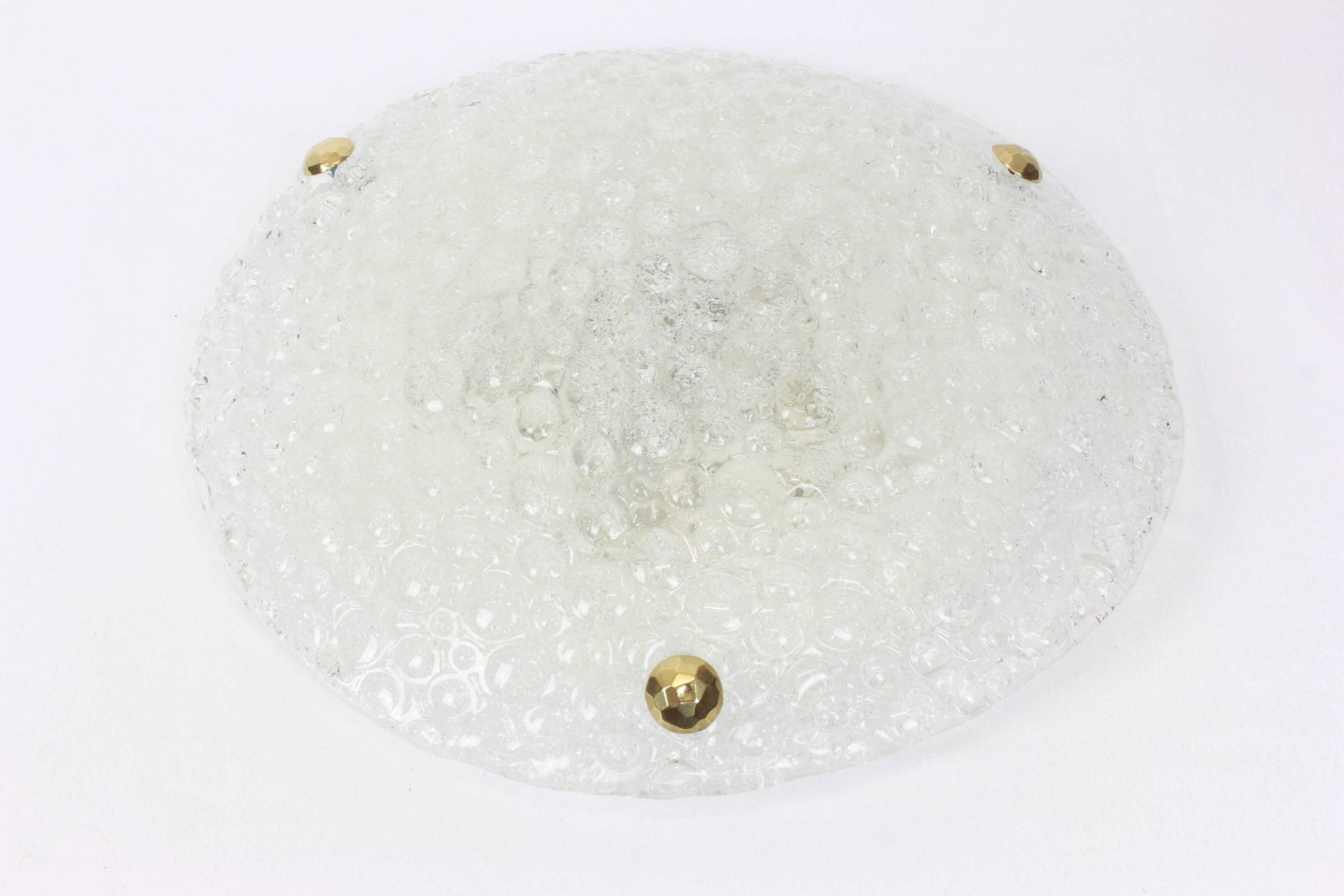 1 of 4 large round glass ice Murano ceiling lights by Hillebrand, Germany, 1970s.