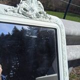 Louis Philippe style mirror with patinated white molding pediment