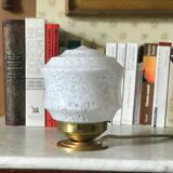 Art deco table lamp in white clichy glass