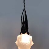 Chandelier, Art Deco suspension in wrought iron and star globe in glass paste.