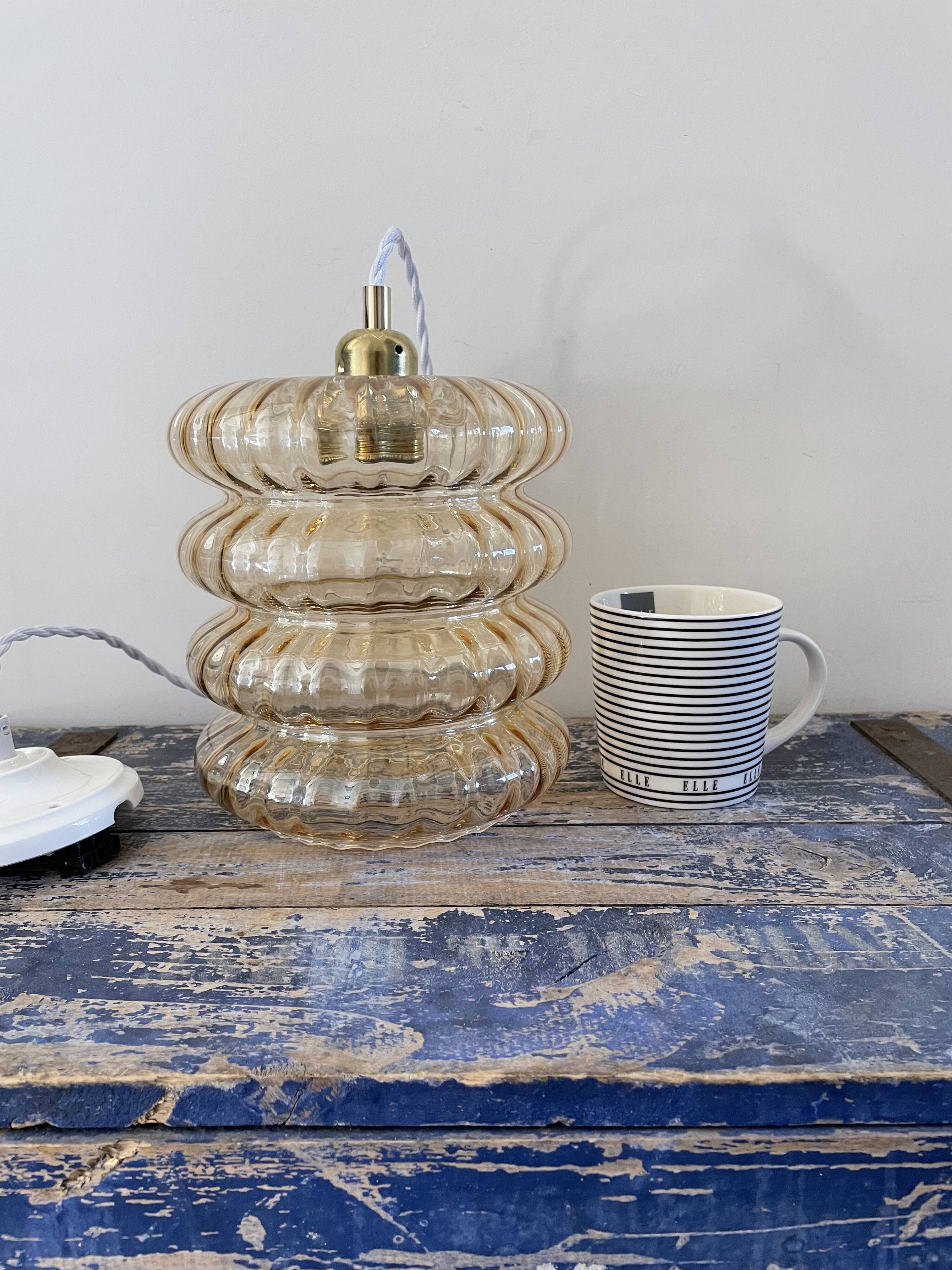 Suspension vintage en verre ambré électrifiée à neuf