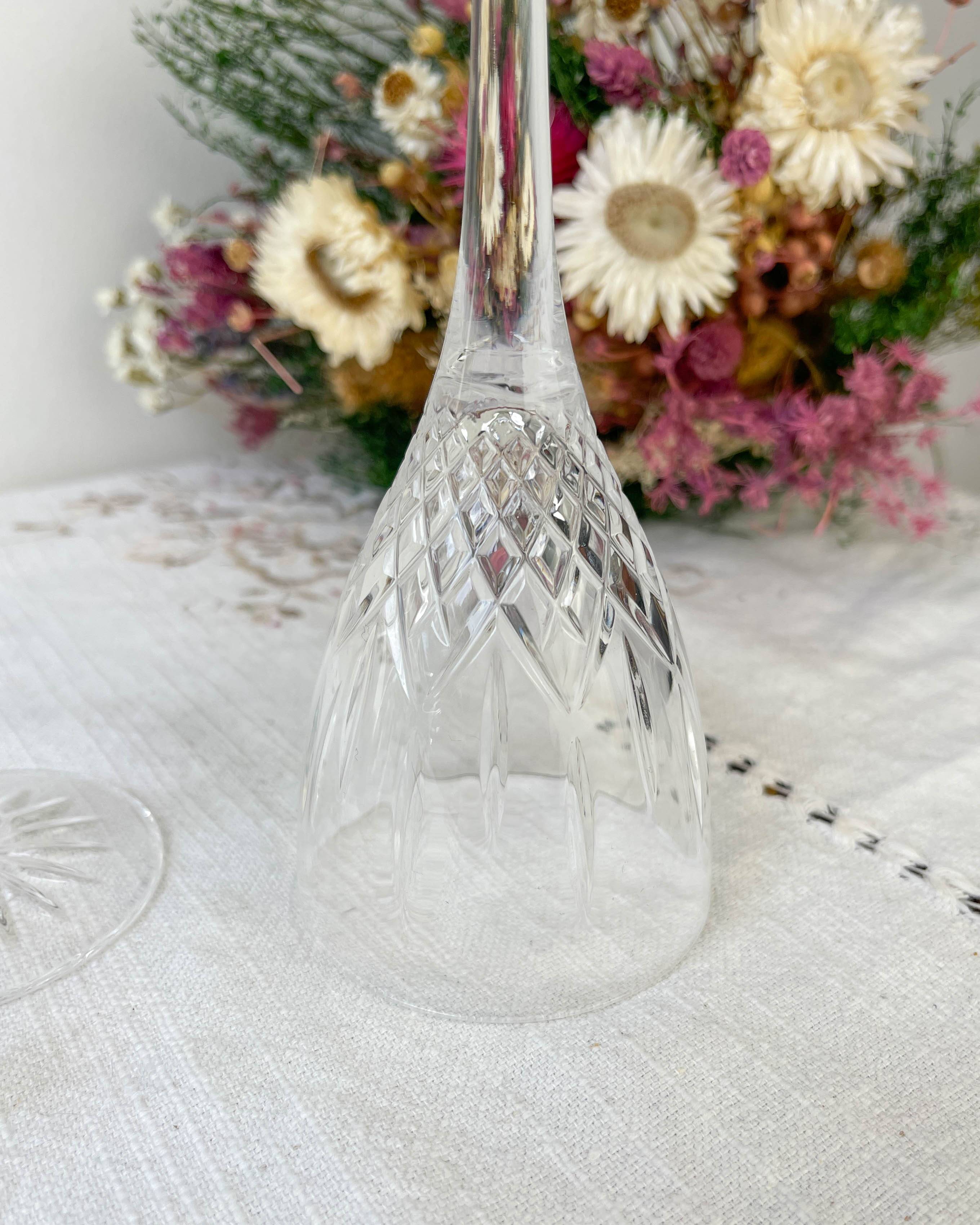 3 vintage chiseled crystal glasses