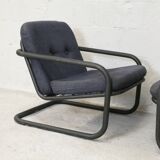 Pair of Prisunic edition armchairs, tubular steel and foam cushions, France, 1973