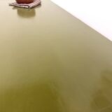 Glossy olive green lacquered dining table — DLG Georges Robert, Circa 1970