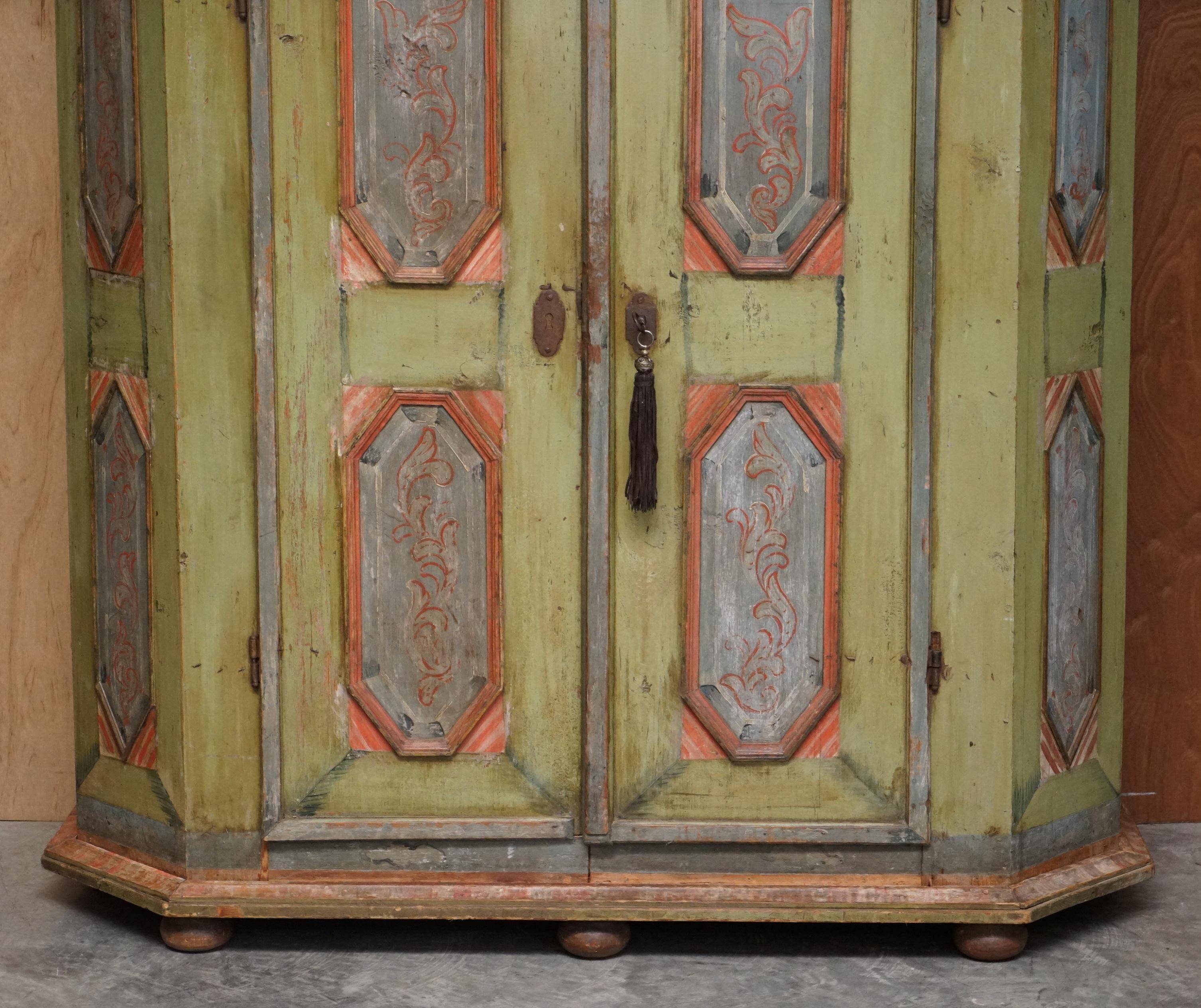 European Hand-Painted Wardrobe in Solid Oak circa 1800