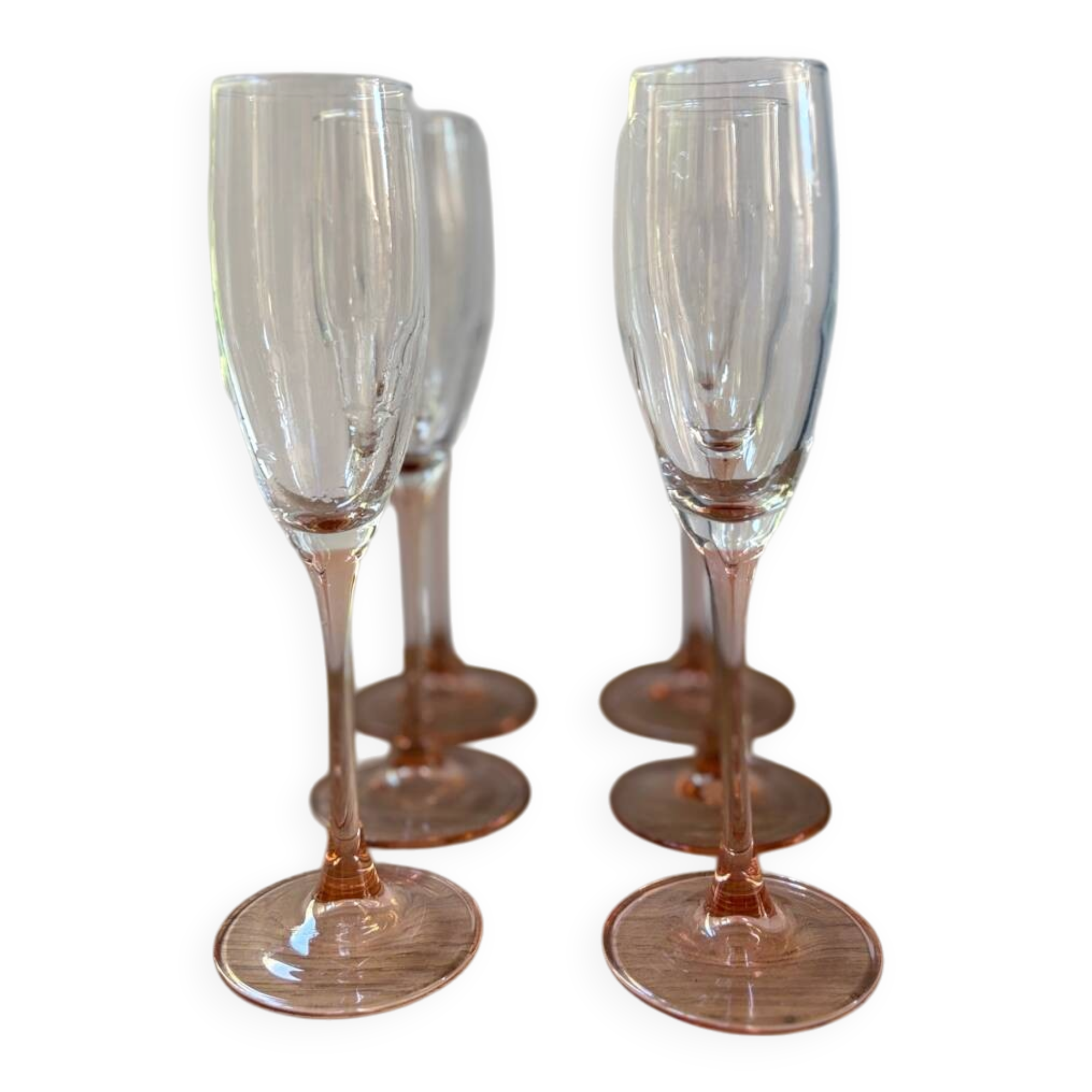 set of 6 vintage pink luminarc champagne flutes