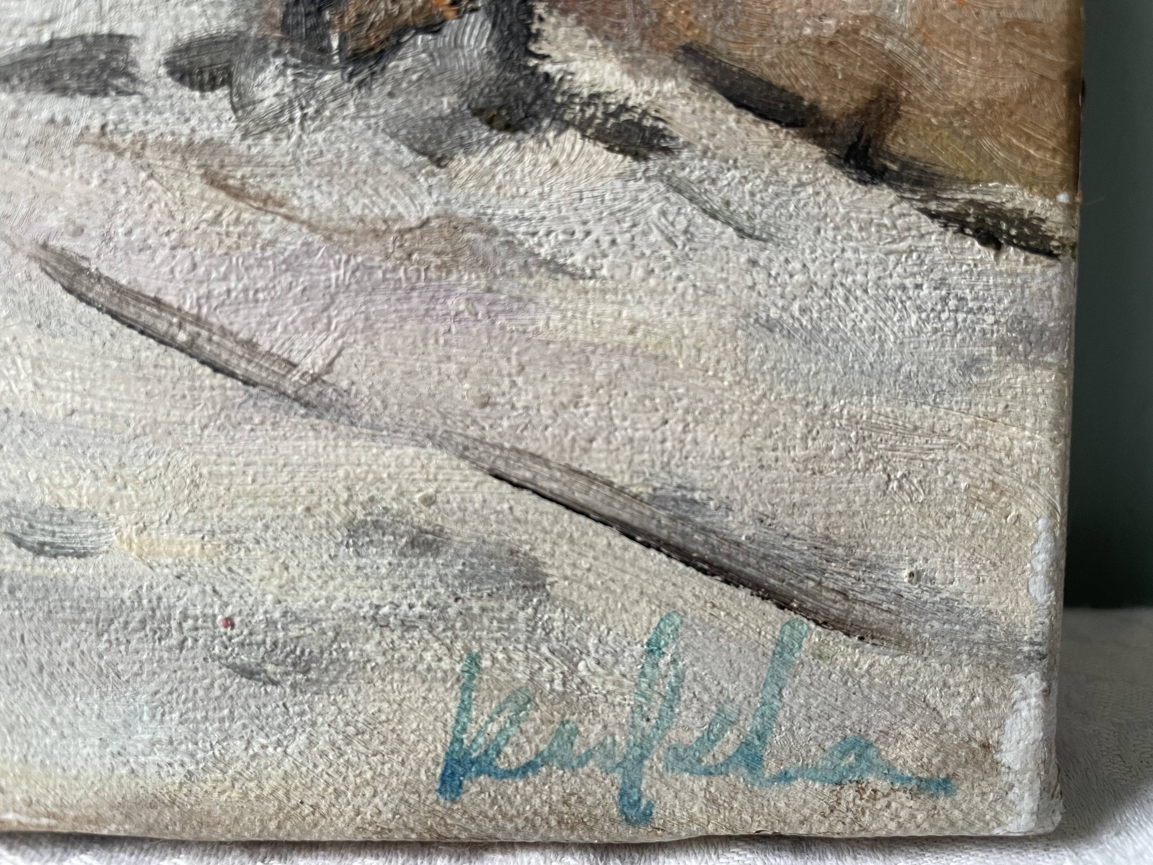 Old painting snow landscape signed