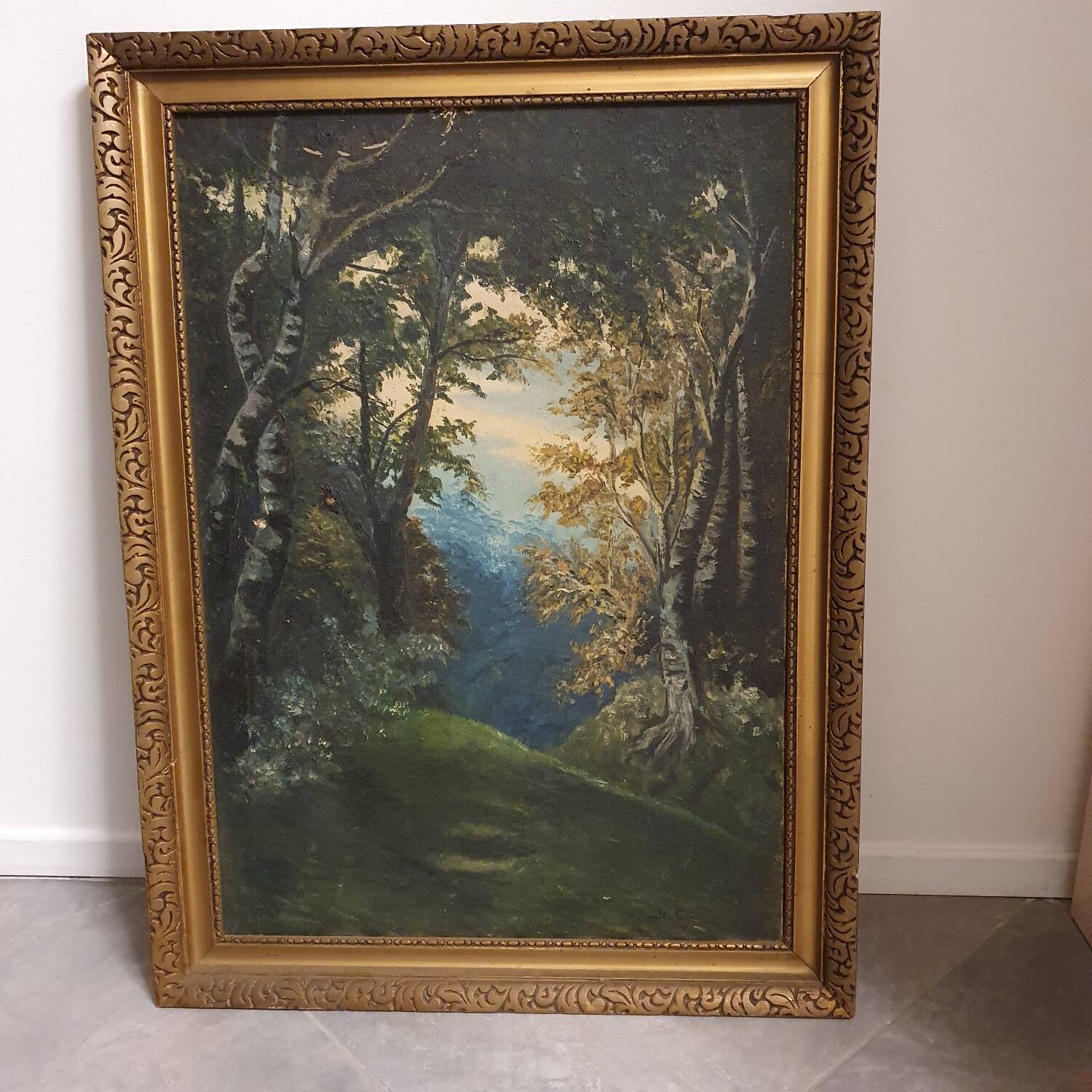 Oil on canvas landscape with birch trees, signed M. Fekete J.