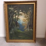 Oil on canvas landscape with birch trees, signed M. Fekete J.