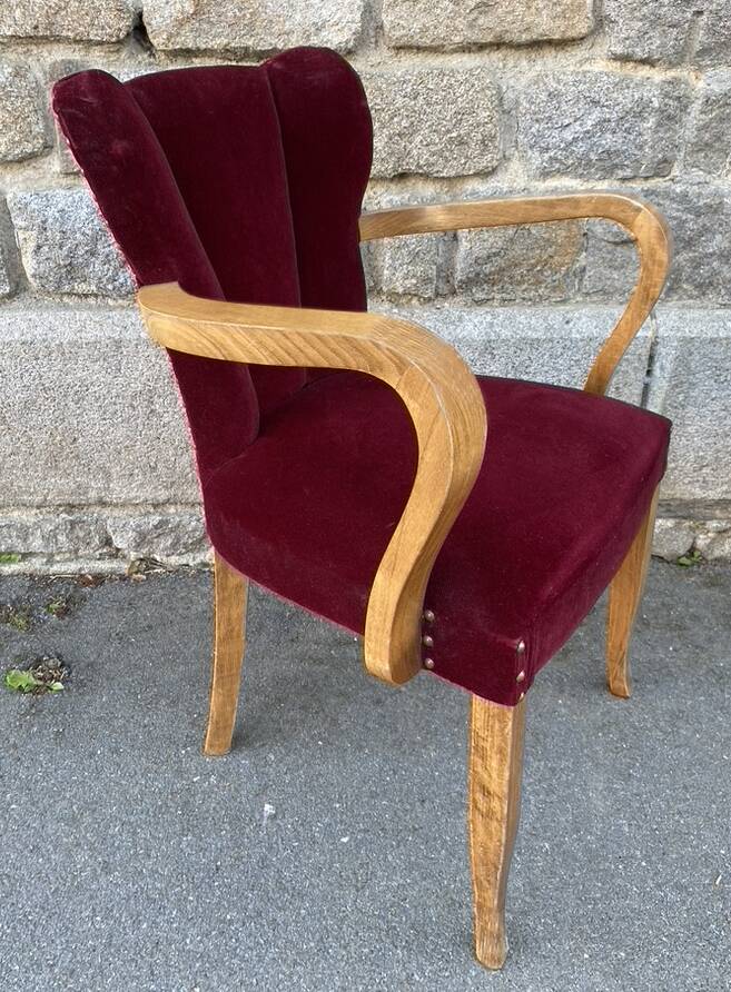Pair of vintage studded velvet bridge chairs, 1950s
