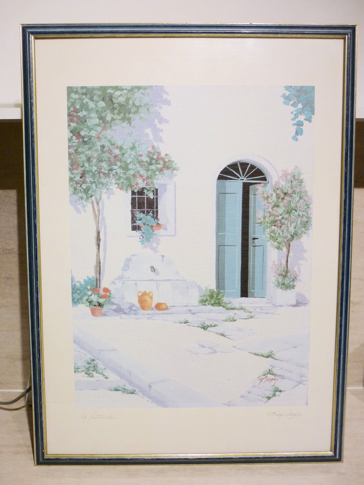 Painting “La Fontanella” lithograph signed G. Zuppini