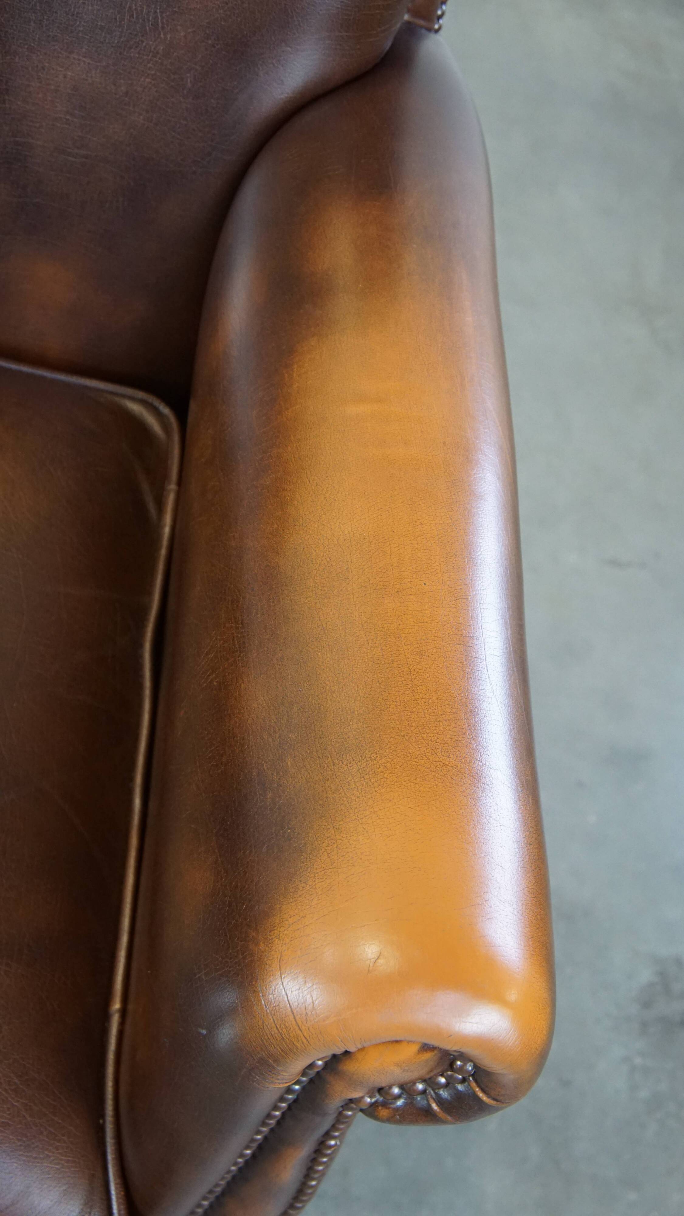 Dark brown cow leather English style armchair