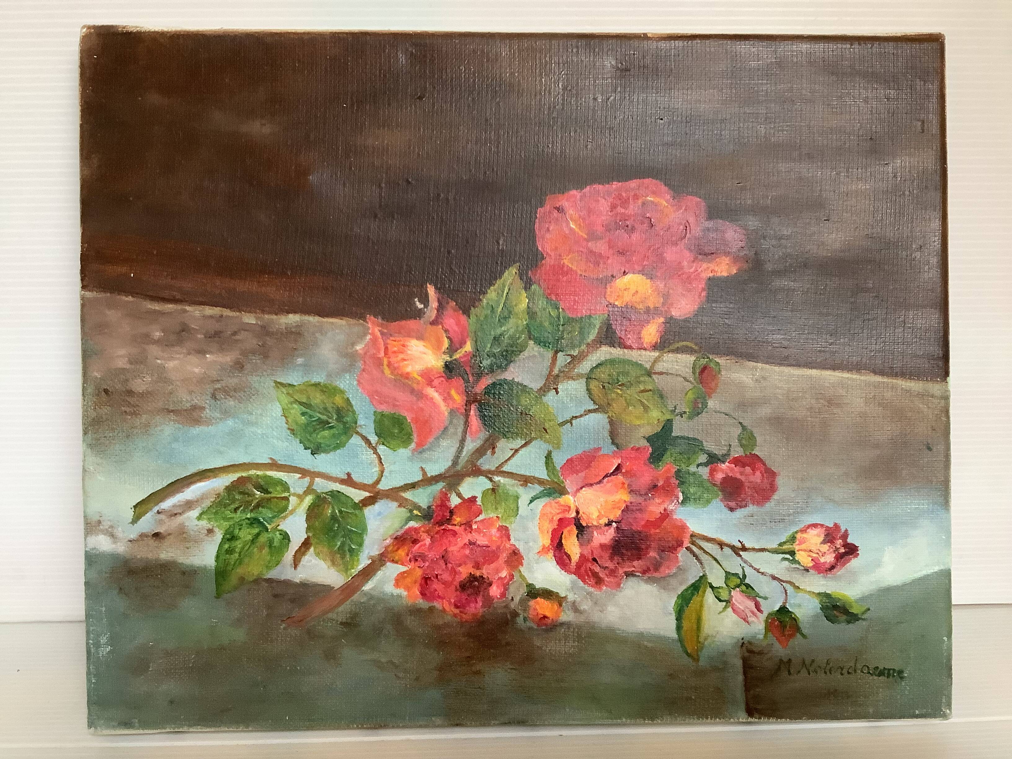 Tableau fleurs huile sur toile signée