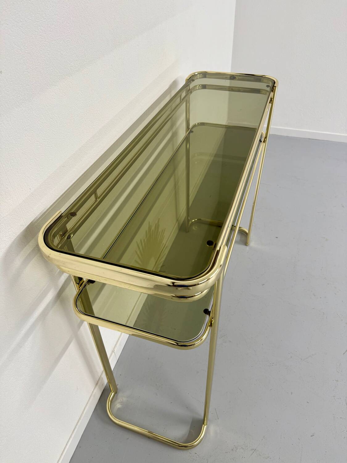 Antique gilt brass console table by Italian designer Milo Baughman for More