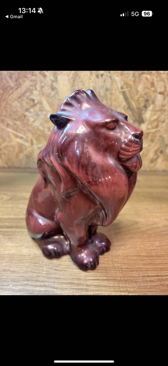 Lion en céramique vernissée, Karl Hansen Reistrup pour Kähler, Danemark fin XIXème