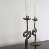 Pair of wrought iron candlesticks