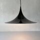 Black metal pendant lamp with trumpet design, 1960s, Italy.