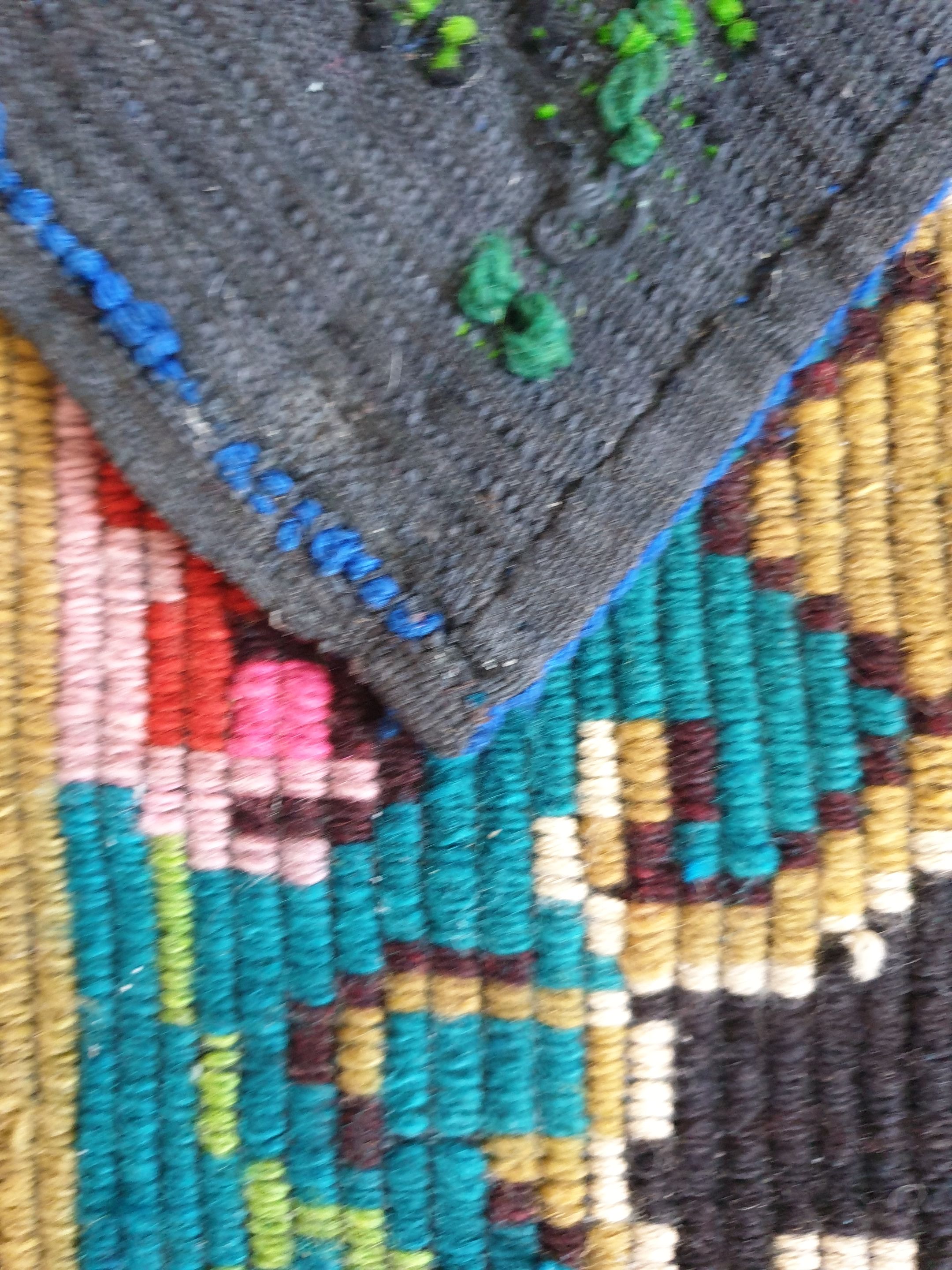 Bohemian blue handwoven carpet with roses made in Romania