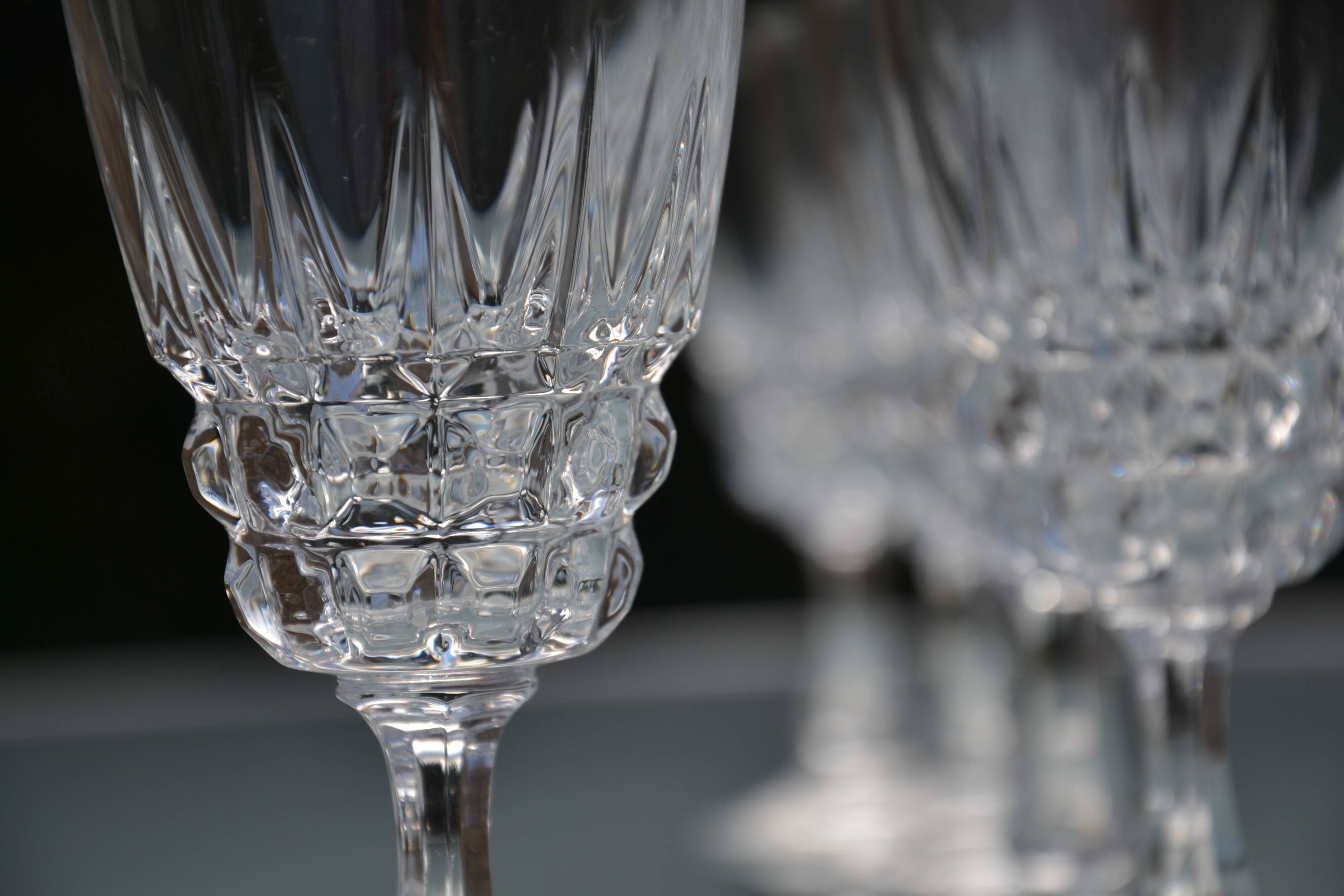 12 antique crystal stemmed glasses